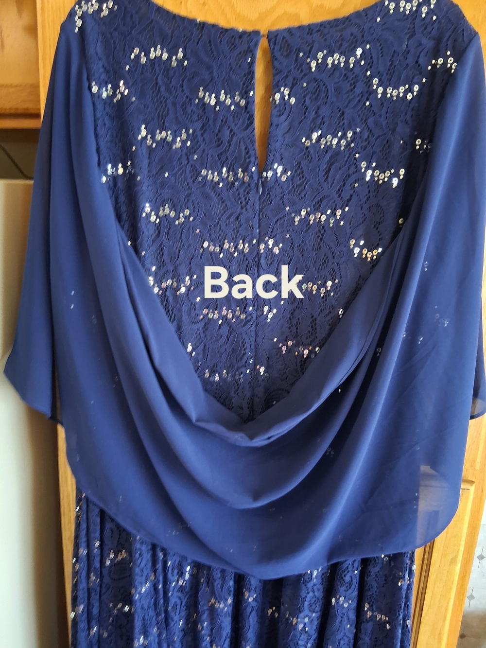 Mother of Bride Formal Navy Lace Maxi Dress with Sheer Cape - Size 24 - Picture 11 of 15